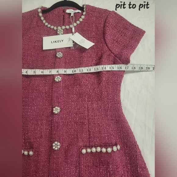 NEW Likely Alani Dress Size 8 Red Violet Short Sleeve Pink Tweed Wool Mini Dress - Picture 10 of 17